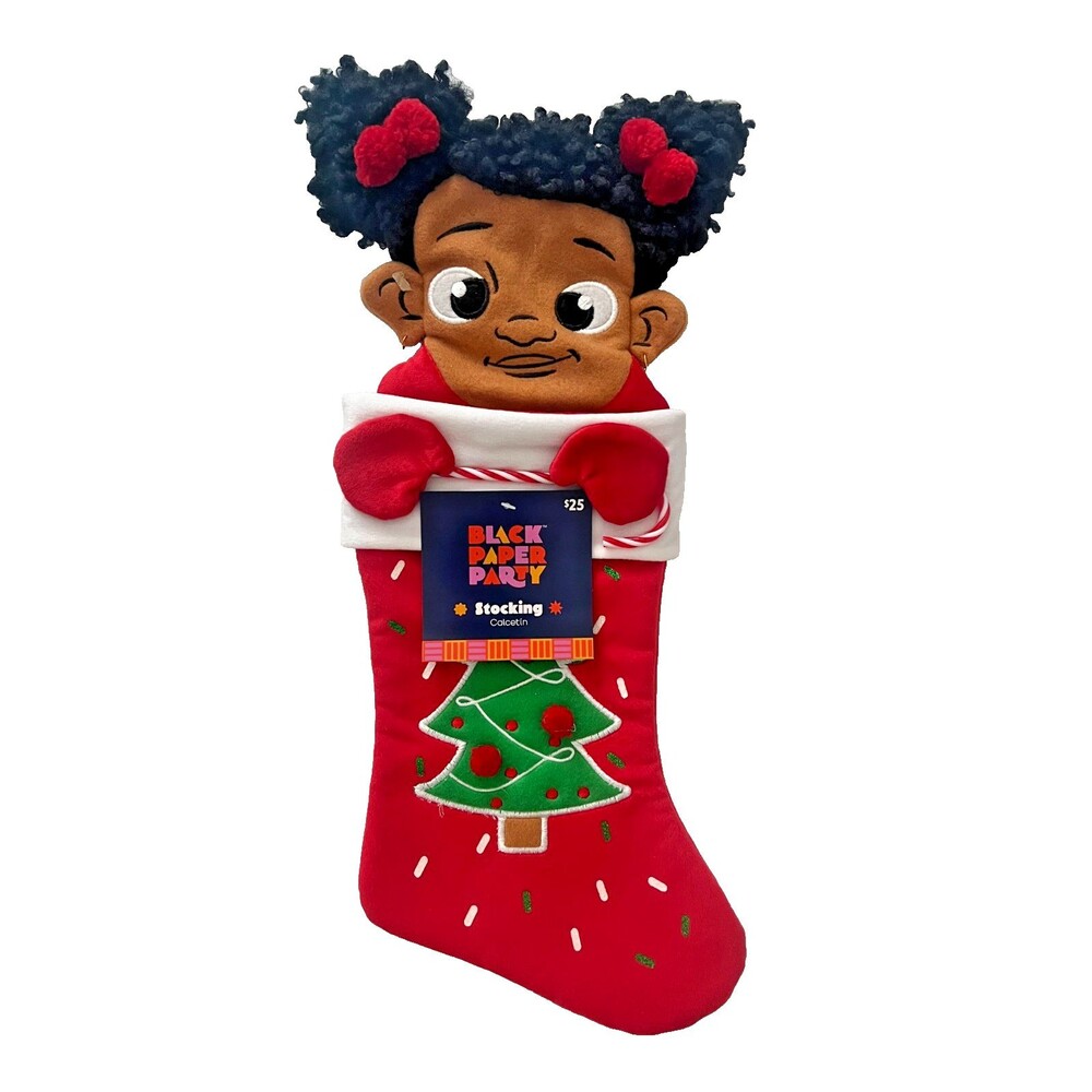 NWT Black Paper Party Christmas Stocking Sock Girl Holiday Tree Hanging Red